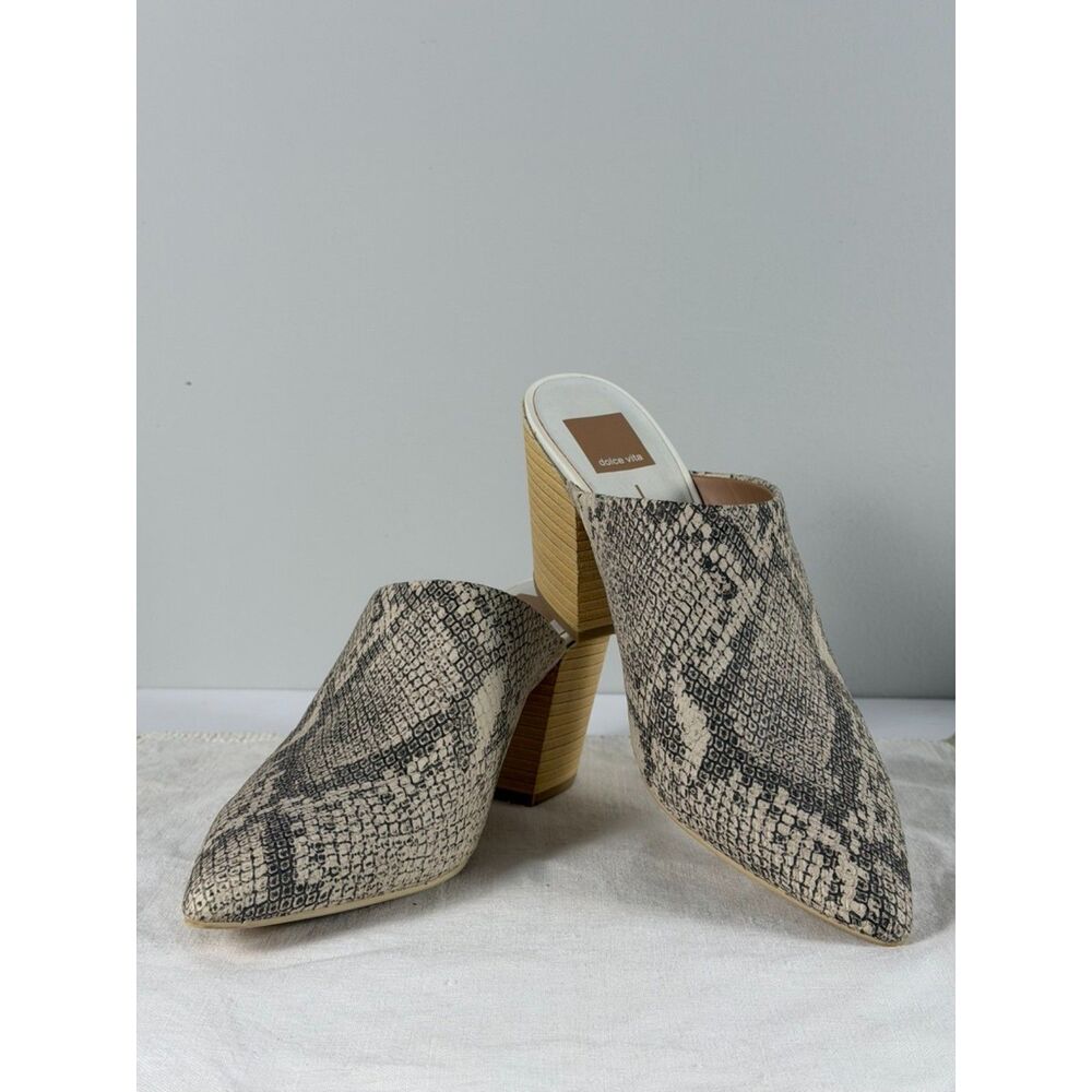 Dolce Vita Rayvn Snake Print Mules Size 9.5 Pointed Toe Block Heel